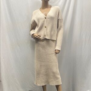 Time and Tru Women's Cream Ribbed Knit Skirt & Sweater Set